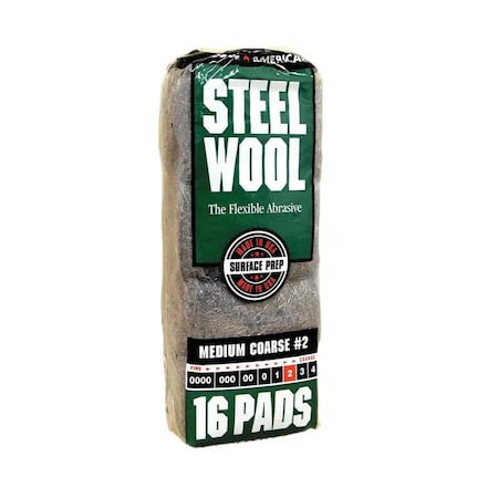 Homax No 2 Rhodes American Steel Wool Pad Medium Course, PK 16 106605-06